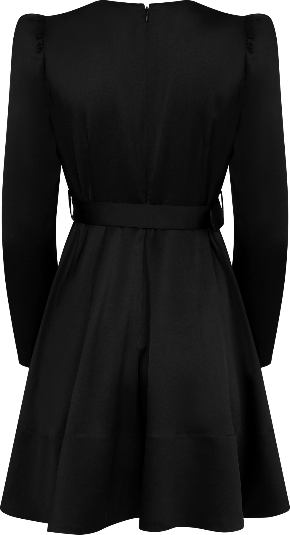 Tailored Satin Belt Dress - Svart