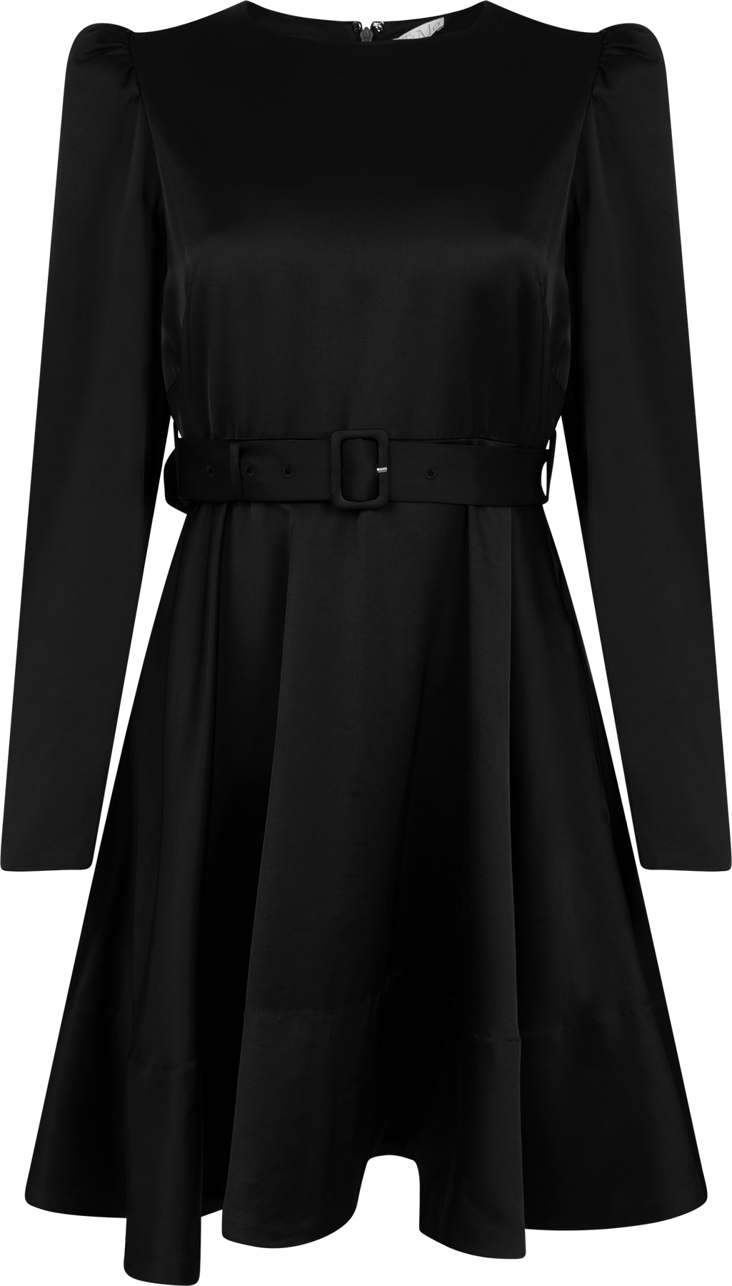 Tailored Satin Belt Dress - Svart