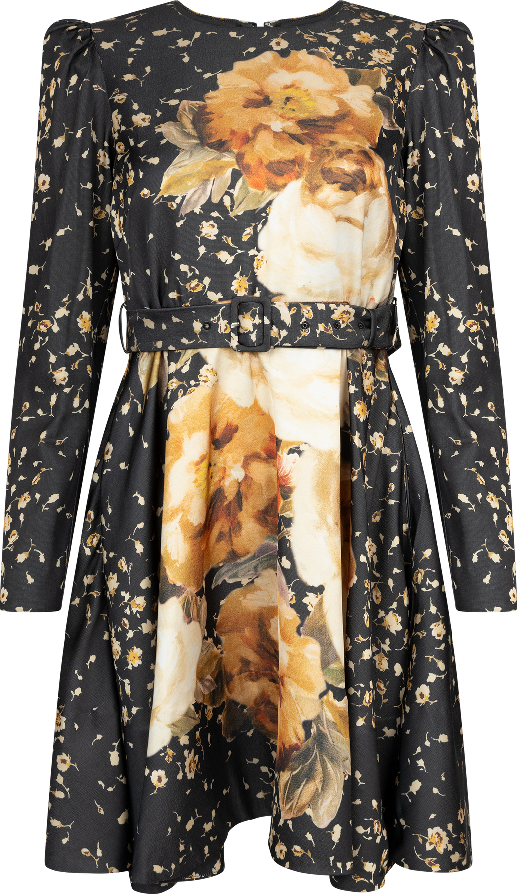 Tailored Satin Belt Dress - Black Rose