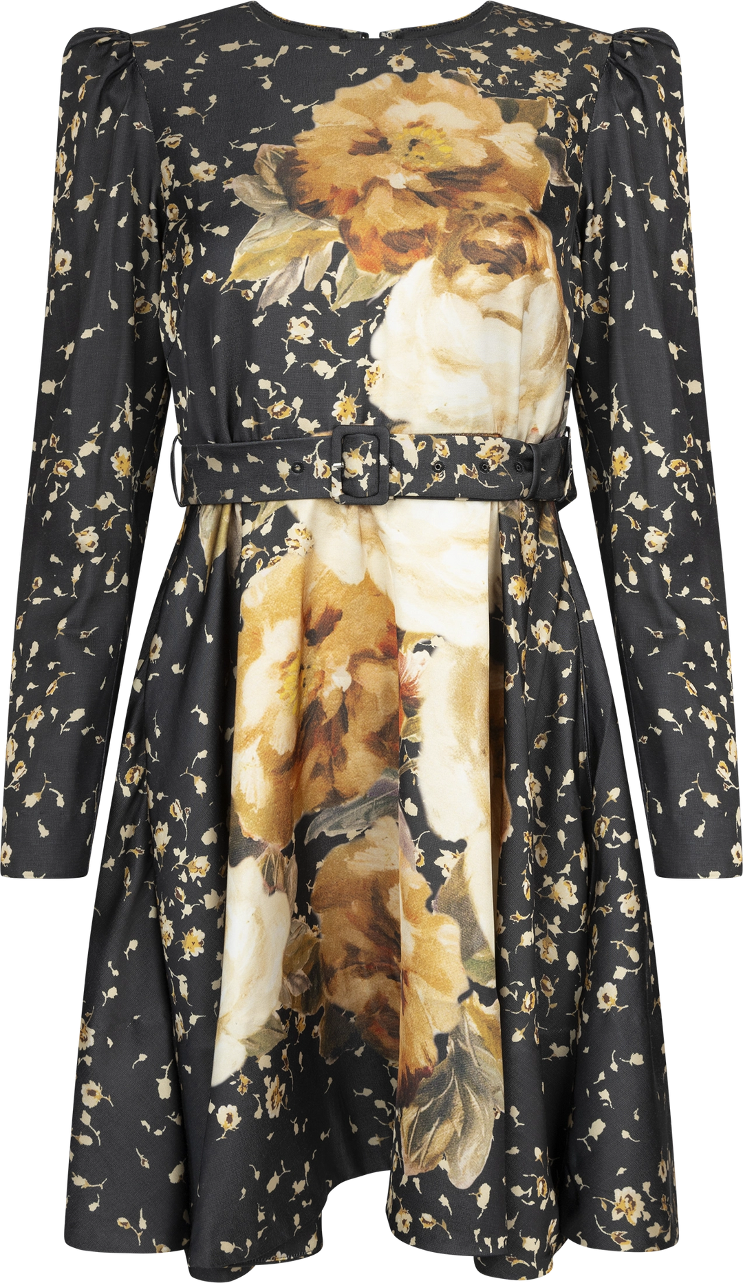 Tailored Satin Belt Dress - Black Rose