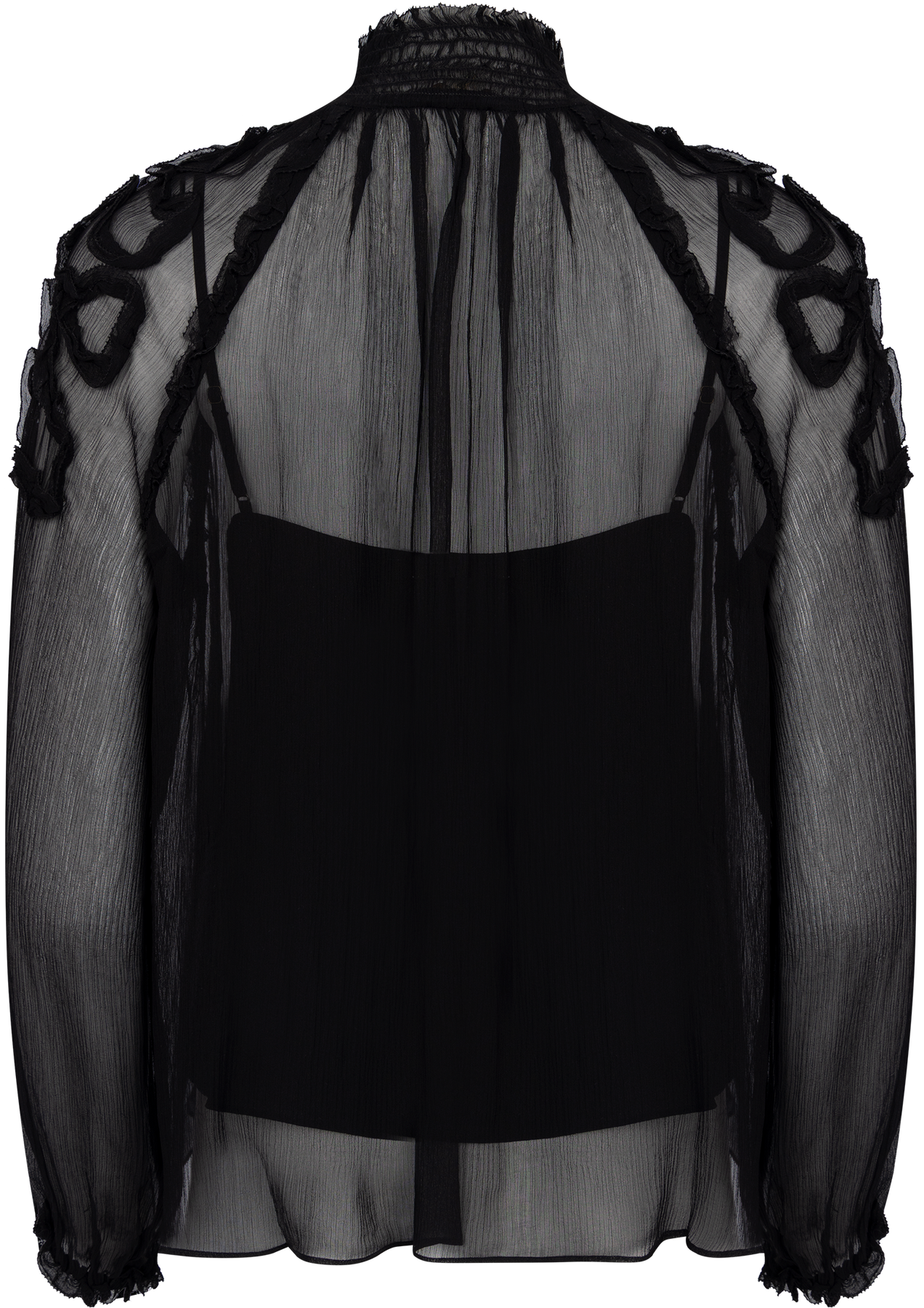 Magdalena Silk Smocked Long Sleeve Blouse - Noir