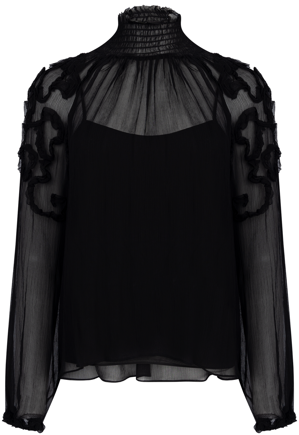 Magdalena Silk Smocked Long Sleeve Blouse - Noir
