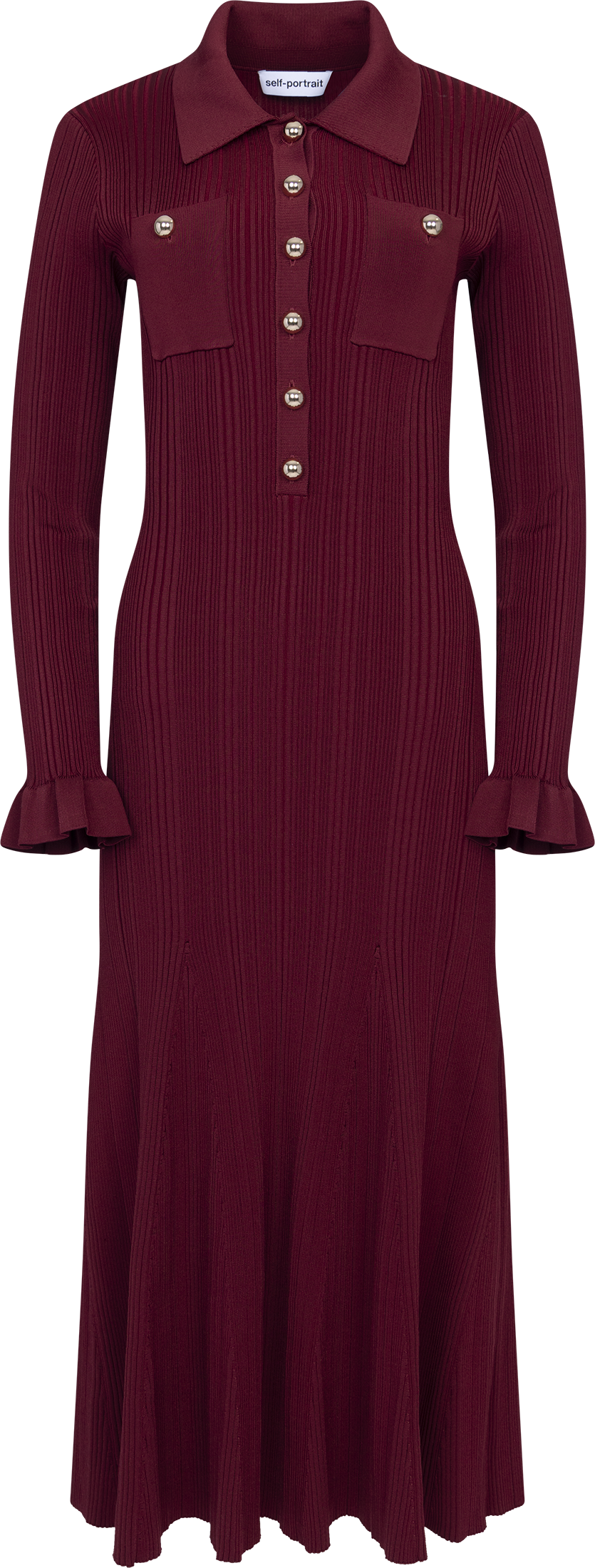Ribbed Knit Midi Dress - Burgundy