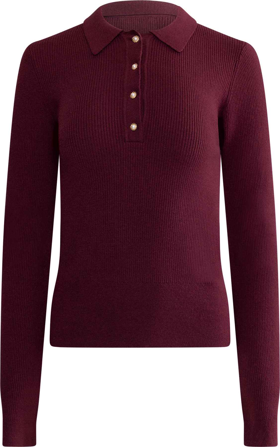 Marte LS Rib Polo Knit  - Wine