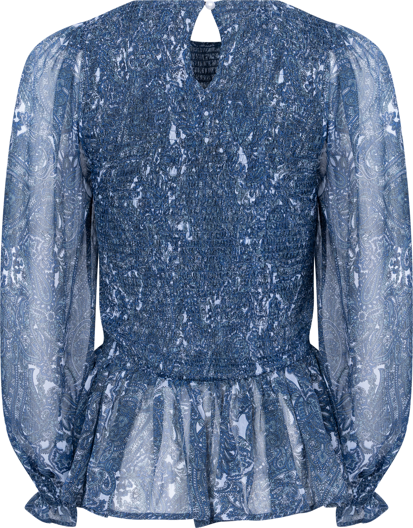 Rira Smock Chiffon Blouse - Blå Paisley