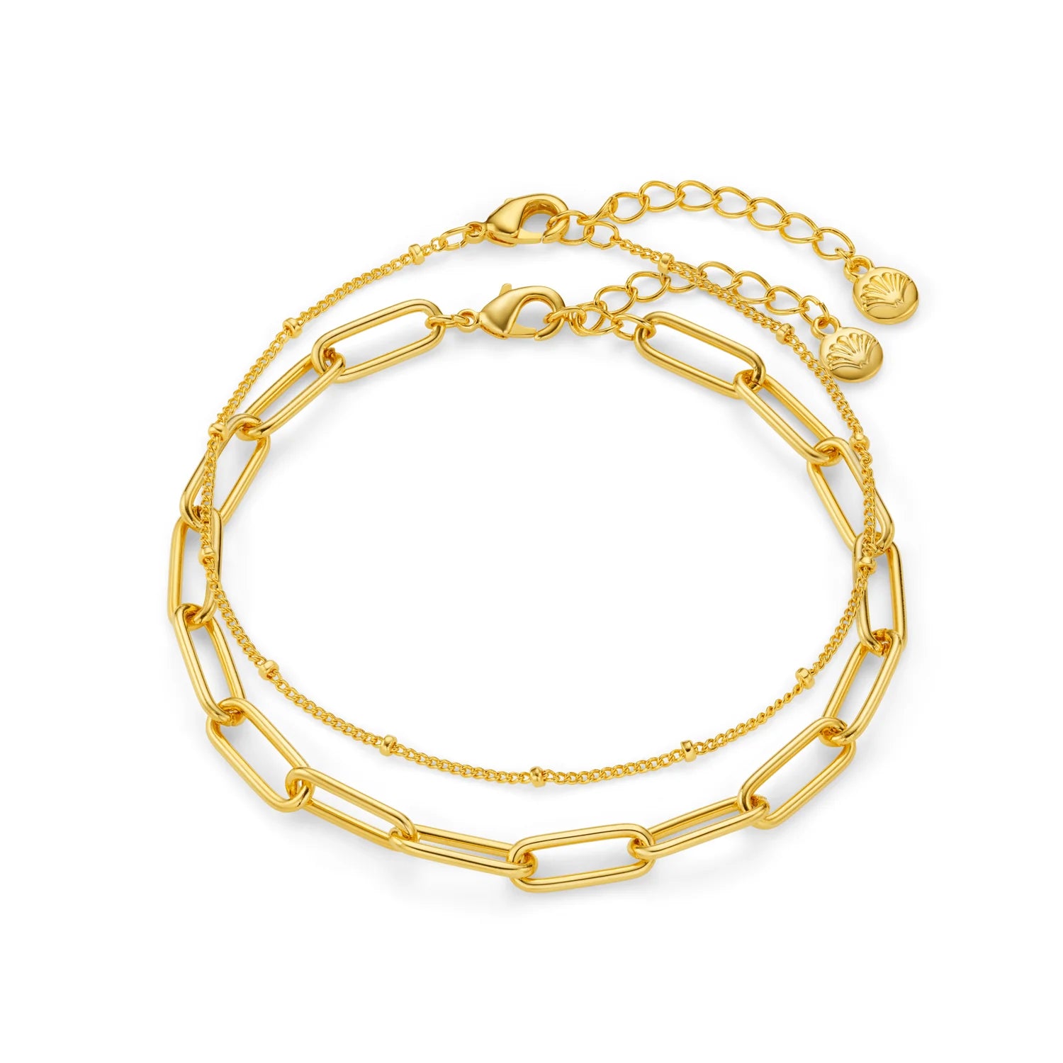 Chain Link & Satellite 2-Row Armband - Pale Gold