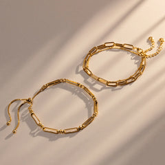 Chain Link & Satellite 2-Row Bracelet - Pale Gold