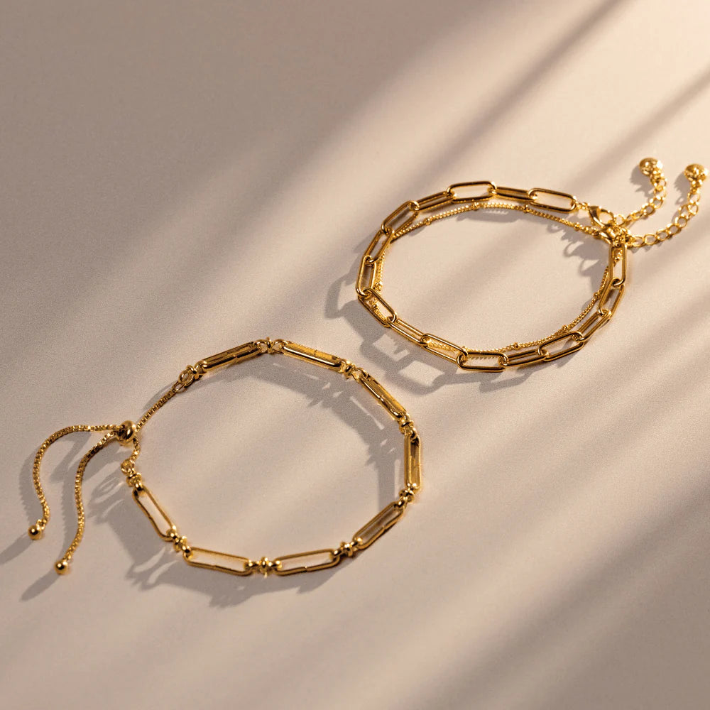 Chain Link & Satellite 2-Row Armband - Pale Gold
