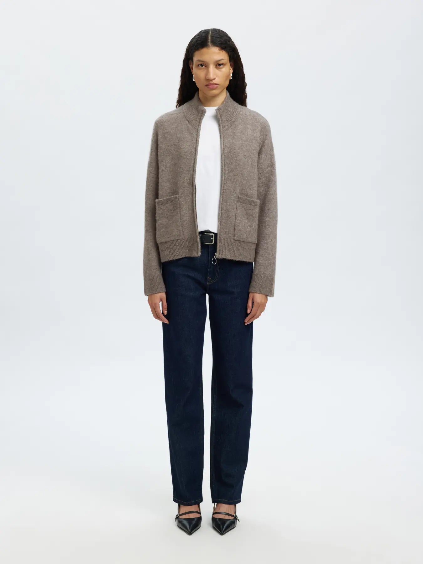 Sia Ras Ls Knit Zipper Cardigan Noos - Steel Gray