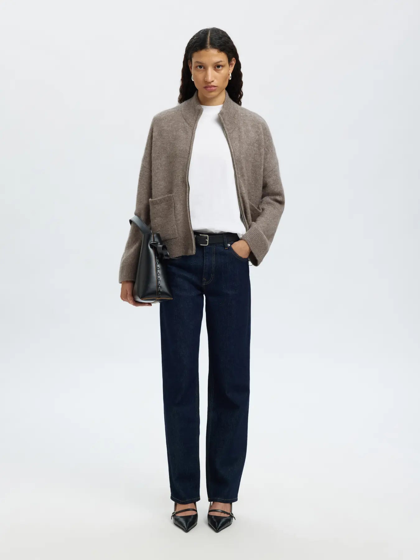 Sia Ras Ls Knit Zipper Cardigan Noos - Steel Gray
