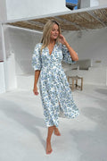 Adelic Long Dress - Blått hortensiaprint