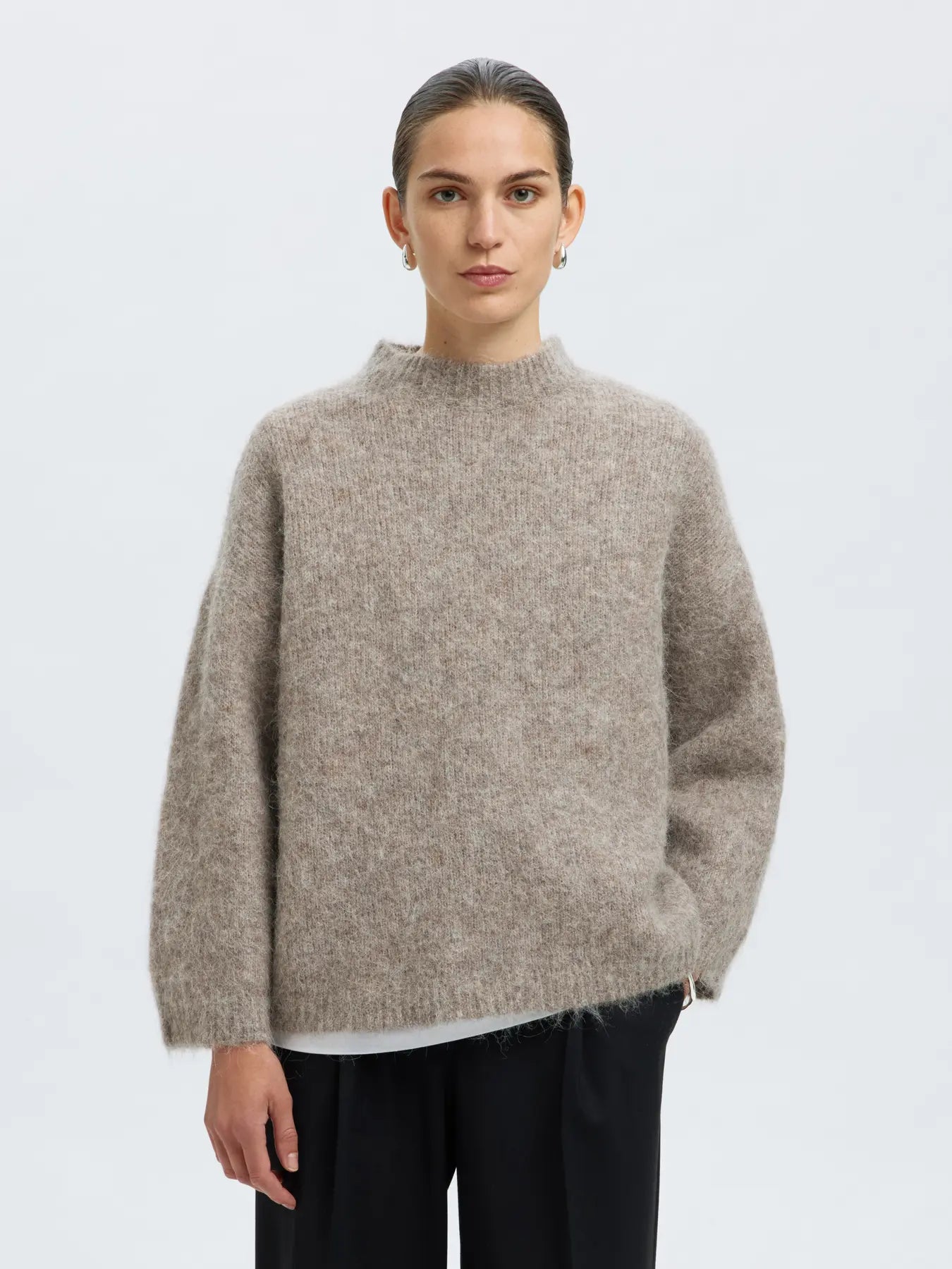 Gabriella Ls Knit New O-Neck - Stålgrå Melange