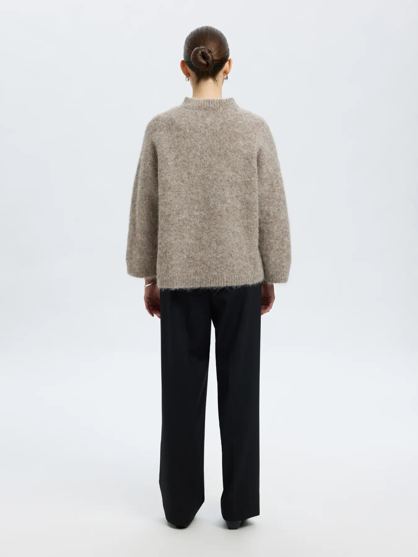 Gabriella Ls Knit New O-Neck - Stålgrå Melange