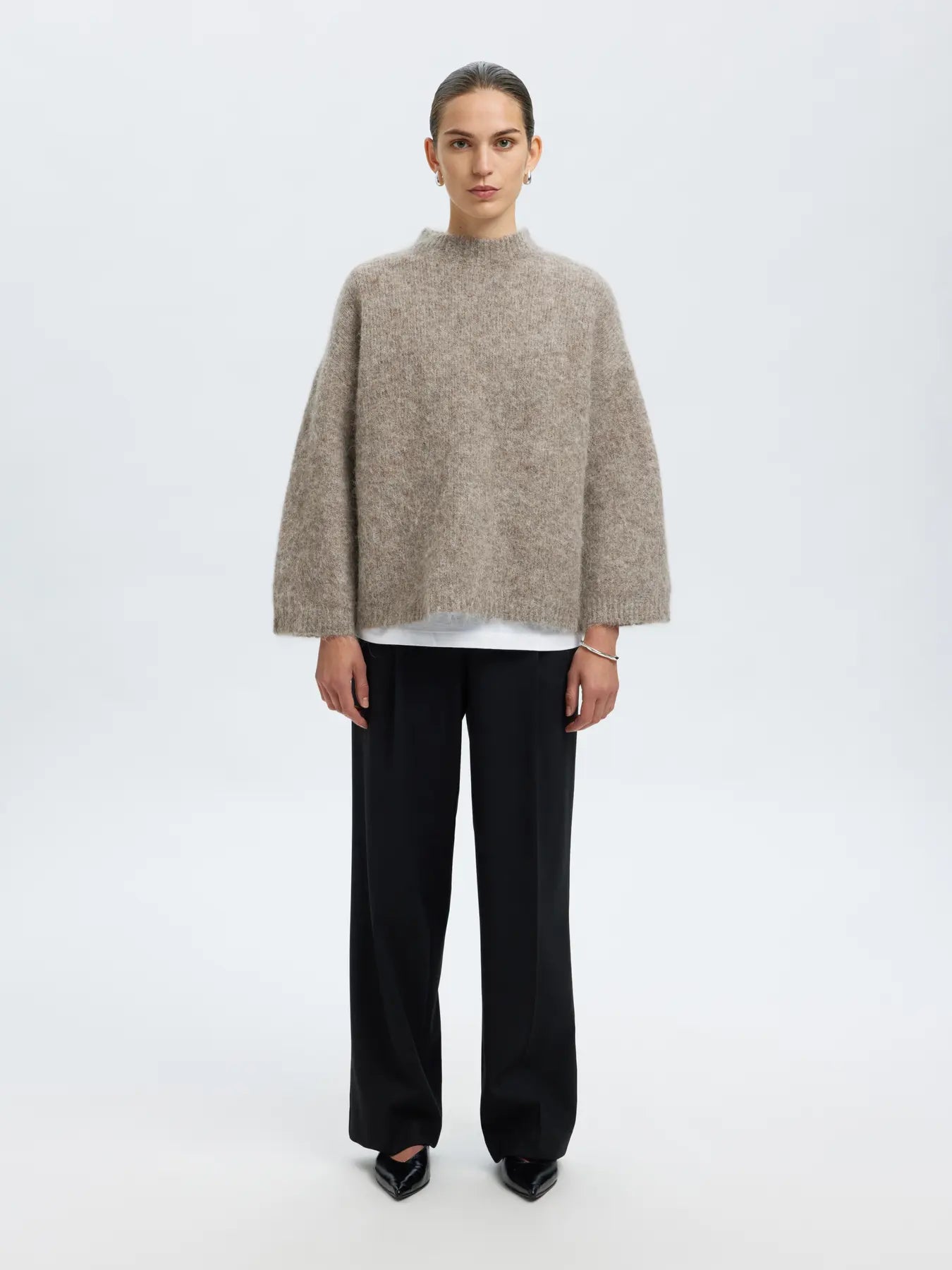 Gabriella Ls Knit New O-Neck - Stålgrå Melange