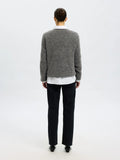 Selected Femme Sia Ras LS Knit Long V-Neck - Medium Grey Melange