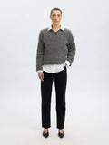 Selected Femme Sia Ras LS Knit Long V-Neck - Medium Grey Melange