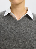 Selected Femme Sia Ras LS Knit Long V-Neck - Medium Grey Melange