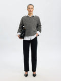 Selected Femme Sia Ras LS Knit Long V-Neck - Medium Grey Melange