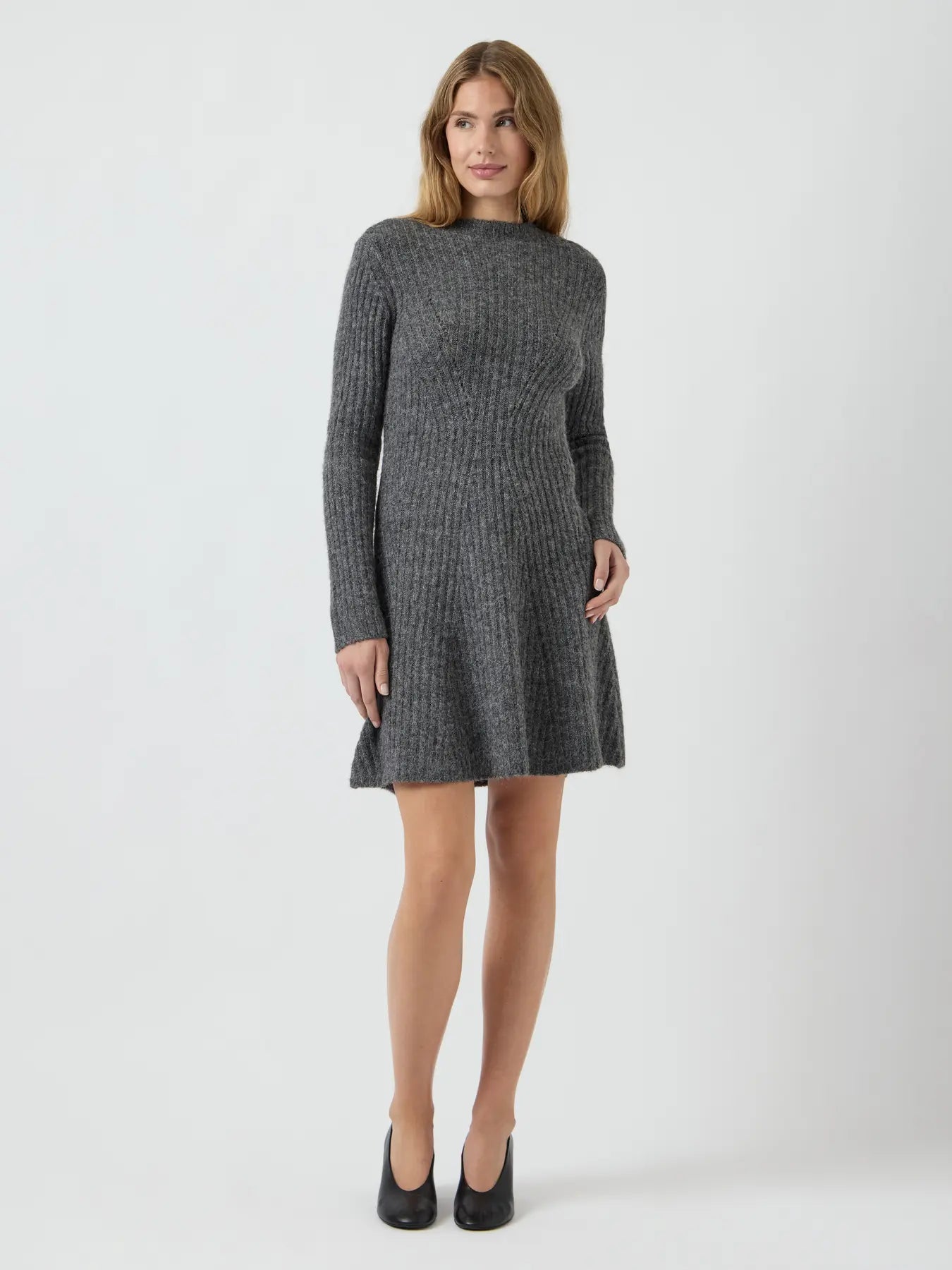 Yasdolly Ls Stickad Klänning - Medium Grey Melange