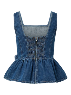 Yaselsie Sl Peplum Denim Top - Medium Blue Denim W. Tabacco Stitches