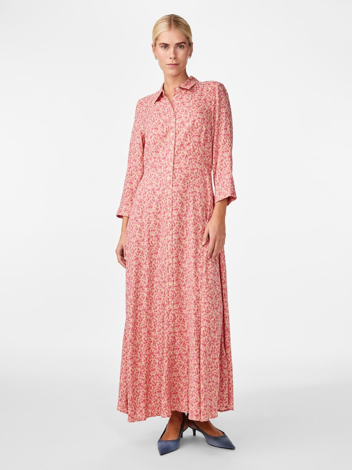 Y.A.S Yassavanna Long Shirt Dress S. - Irish Cream Ditsy Flower