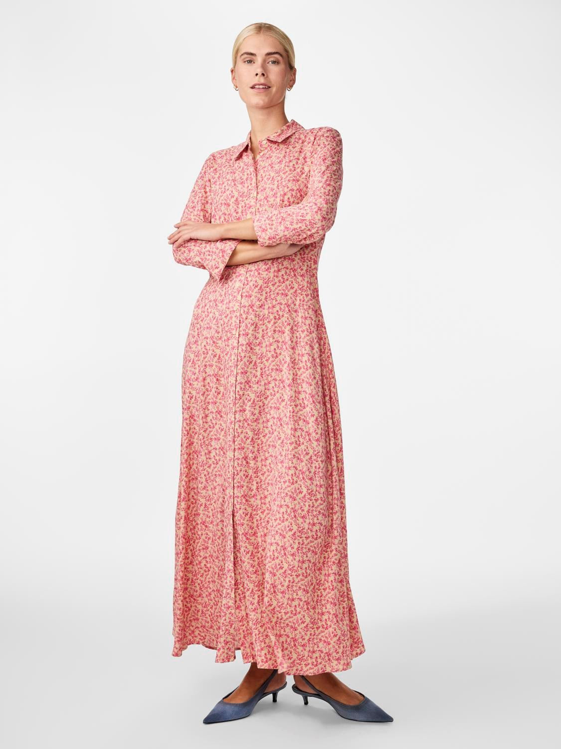 Y.A.S Yassavanna Long Shirt Dress S. - Irish Cream Ditsy Flower