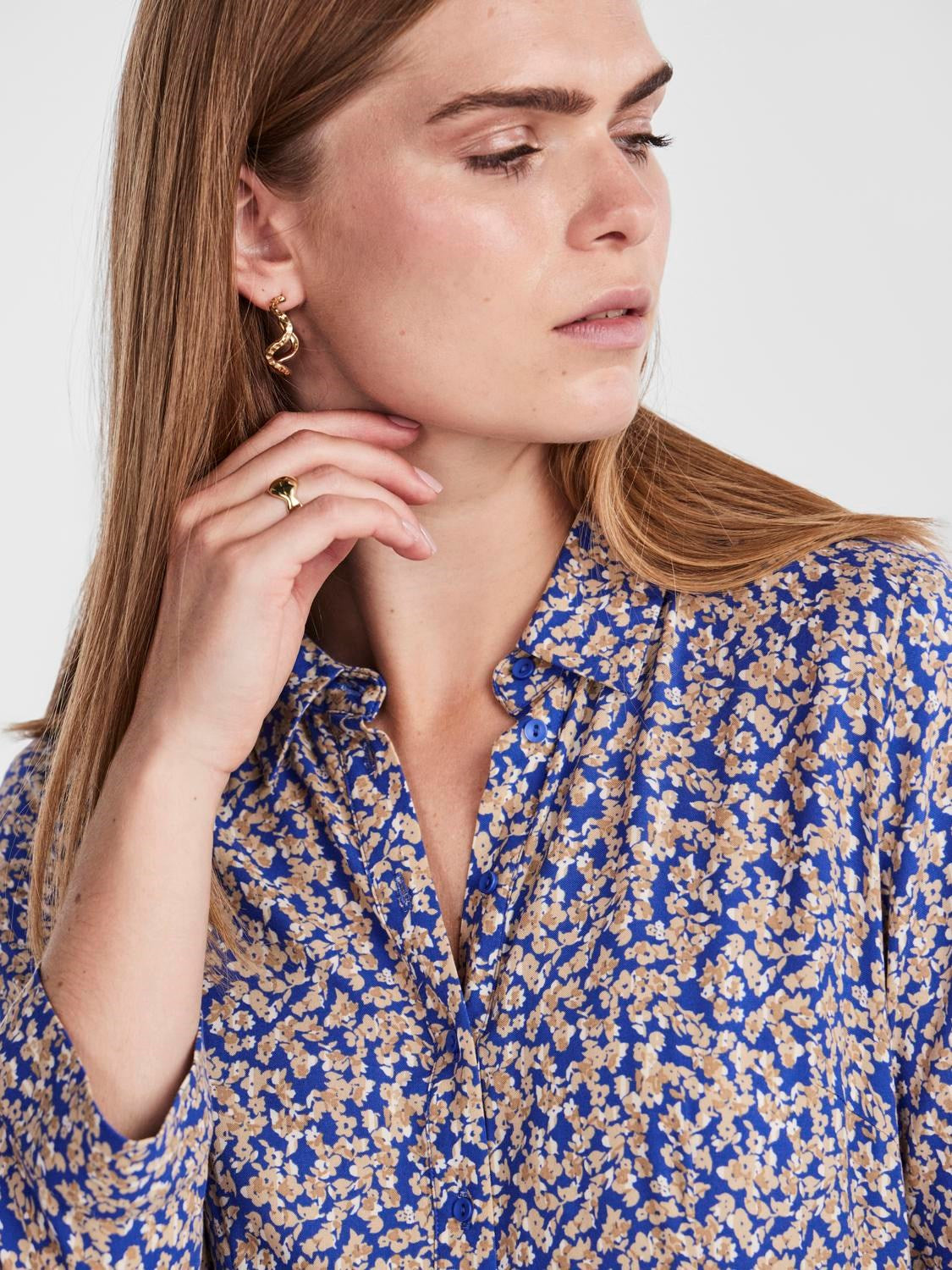 Yassavanna Long Shirt Dress - Bluing Ditsy Flower