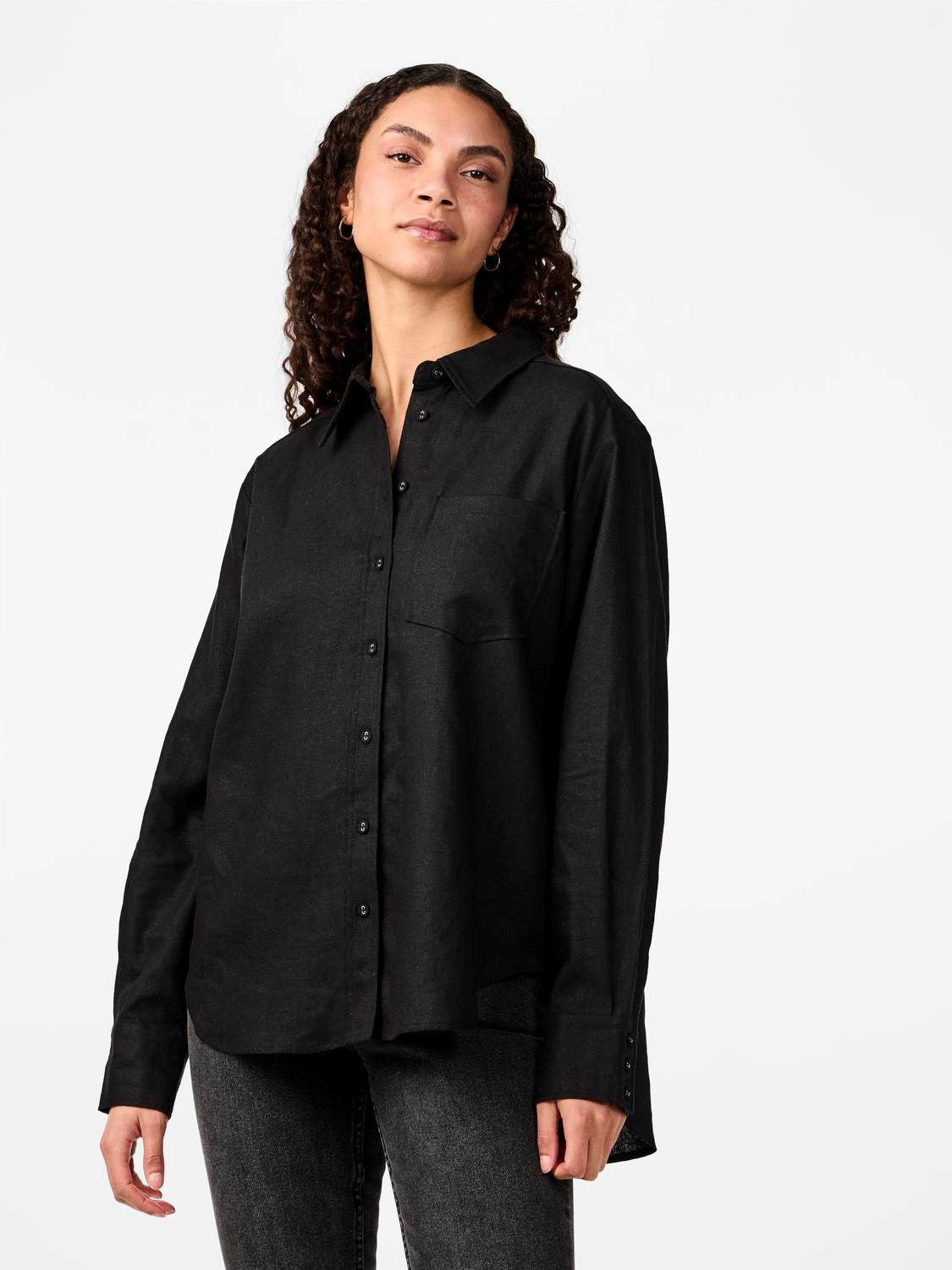 Flaxy Ls Linen Shirt - Black