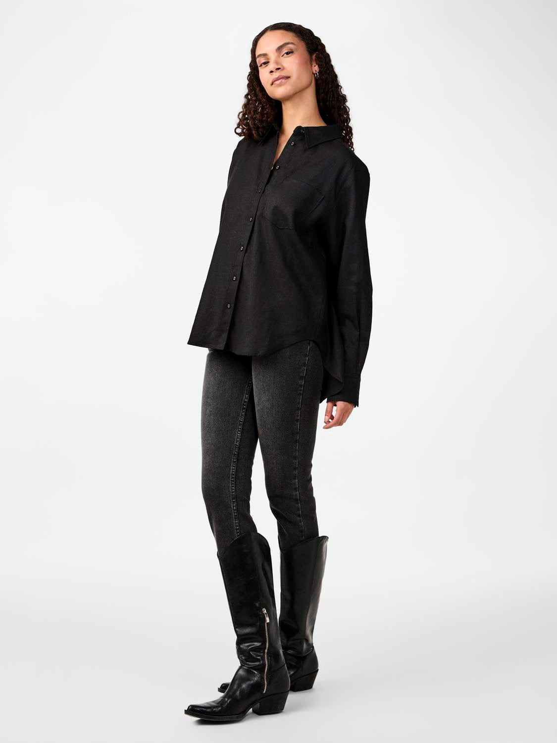 Flaxy Ls Linen Shirt - Black
