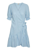Flaxy Ss Wrap Dress - Clear Sky
