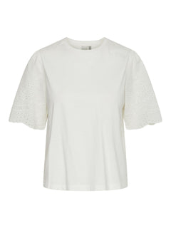 Yaslex Ss Top W. Emb Sleeves - Star White