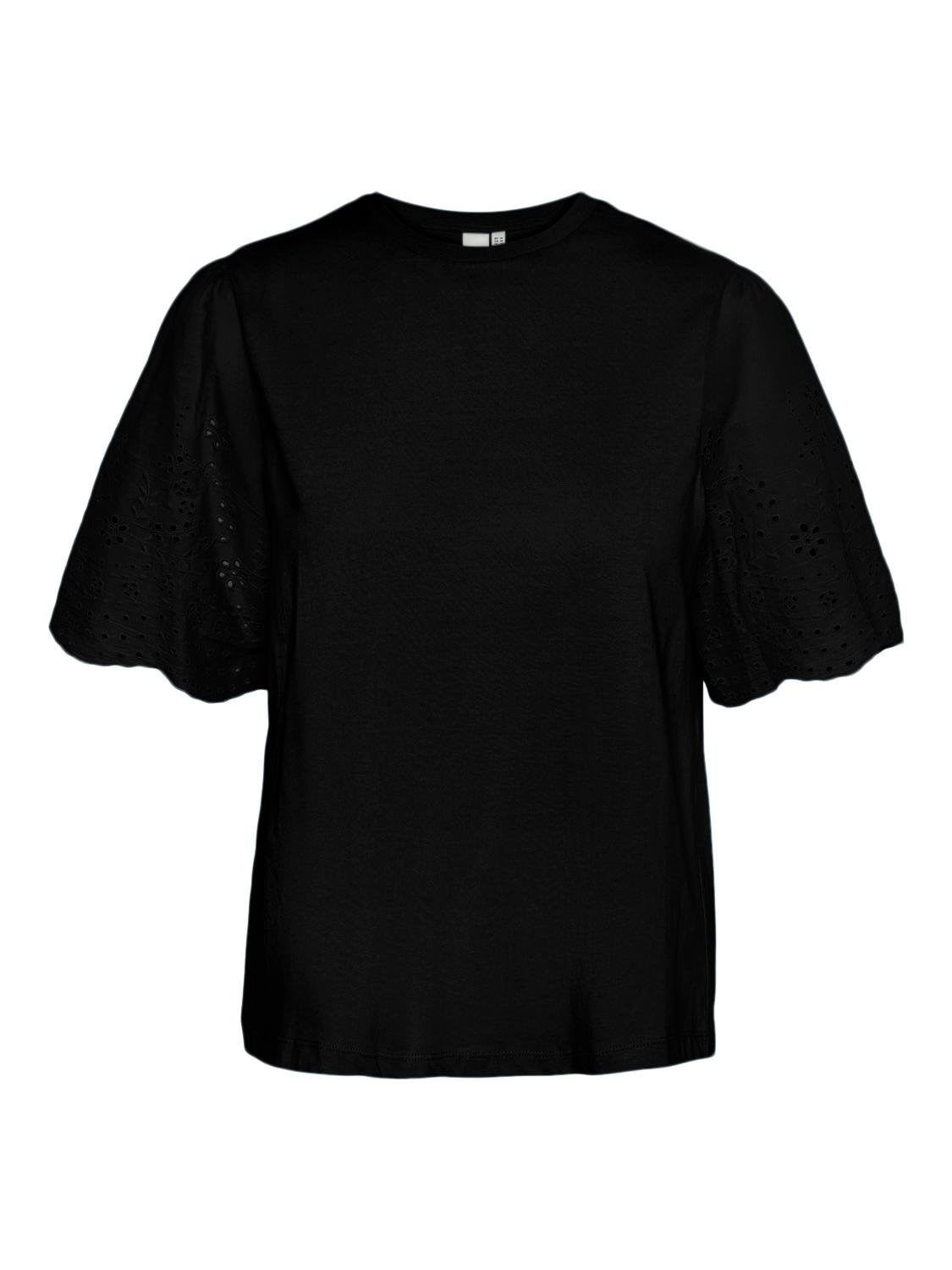 Yaslex Ss Top W. Emb Sleeves - Black
