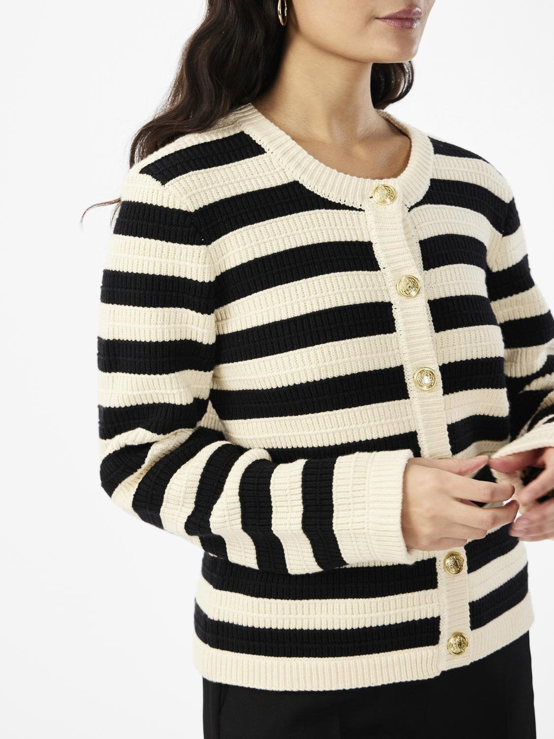 Yassirika Ls Knit Cardigan - Birch W. Black Stripe