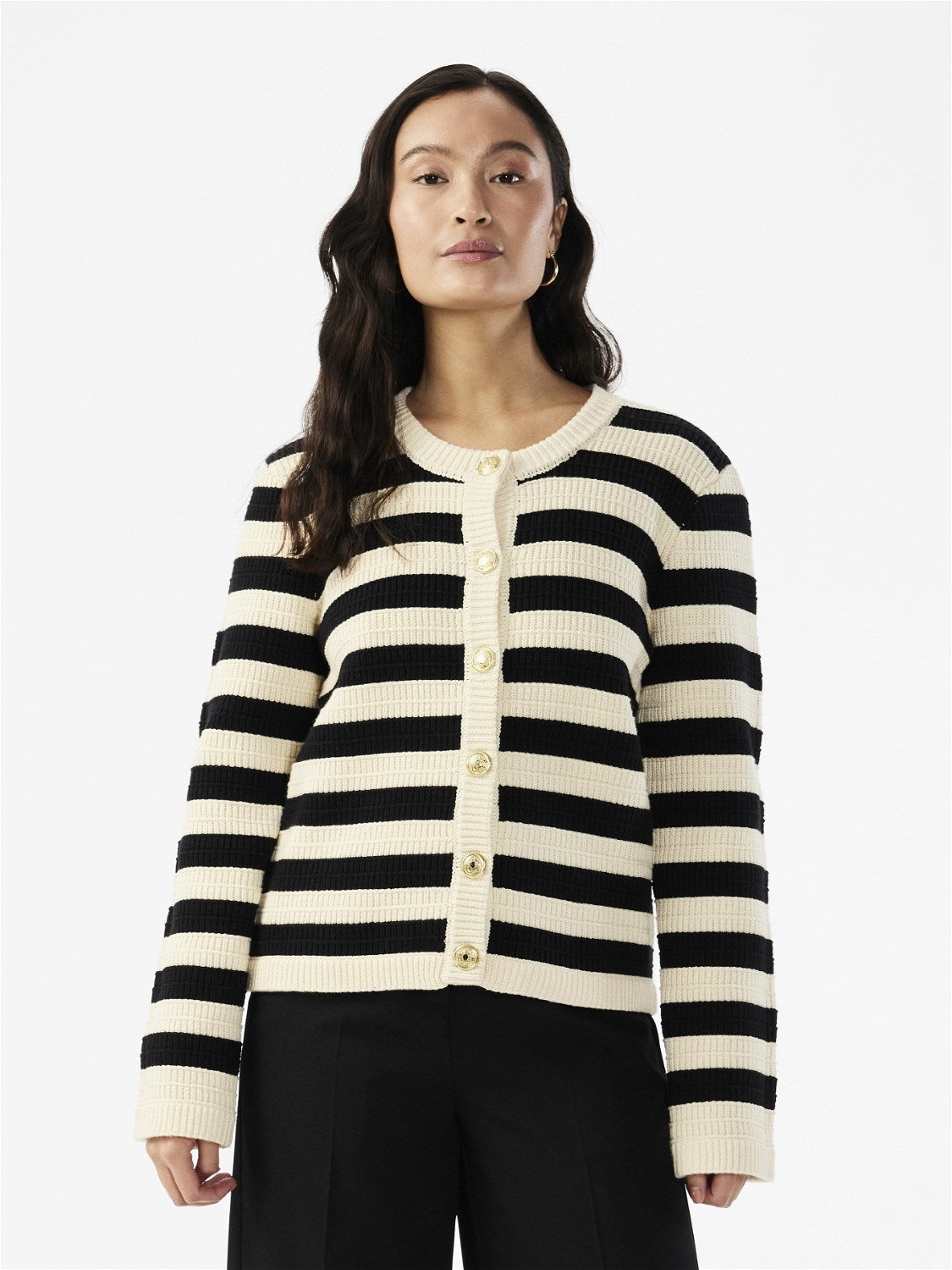 Yassirika Ls Knit Cardigan - Birch W. Black Stripe