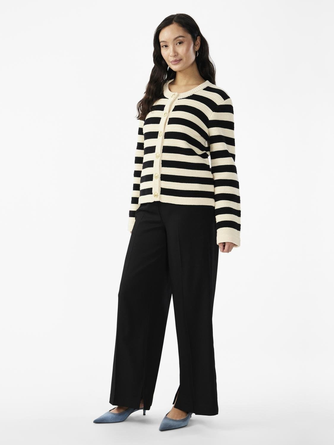 Yassirika Ls Knit Cardigan - Birch W. Black Stripe