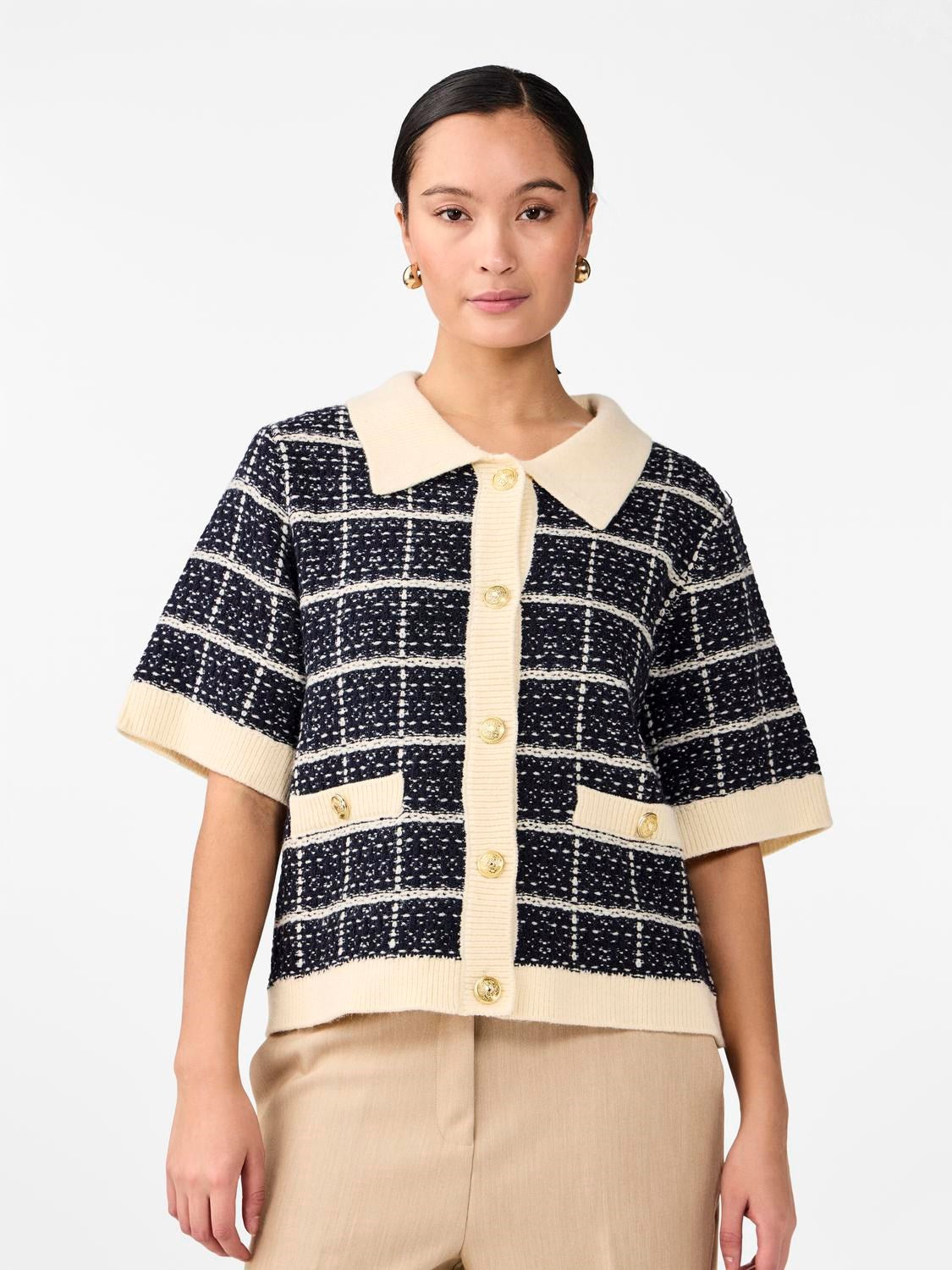 Yaslivia Ss Knit Cardigan - Navy Blazer Birch