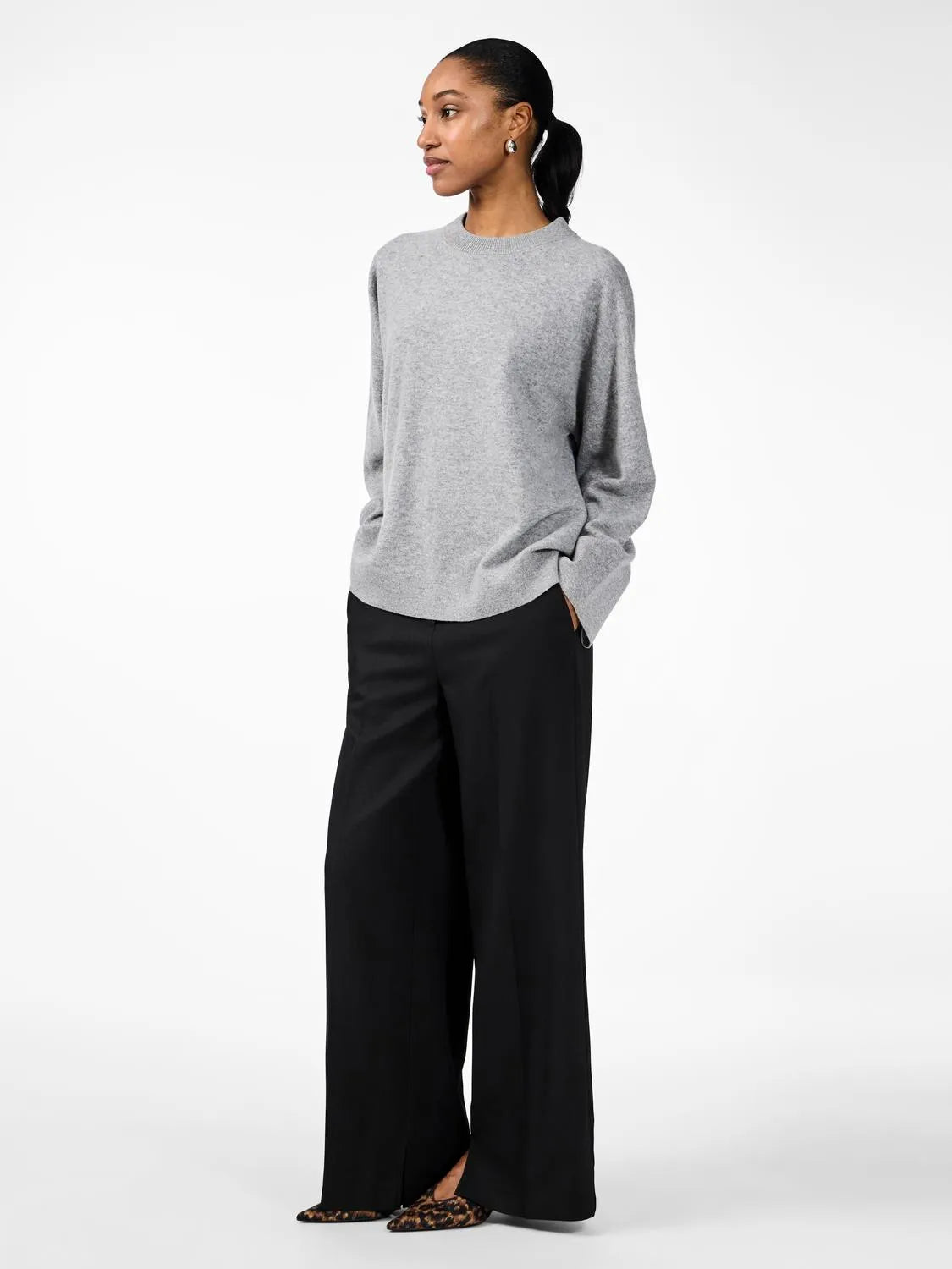 Yasemilie O-Neck Knit Pullover - Ljusgrå melange