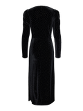 Yashella Ls Velour Midi Dress - Black Rhinestones