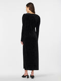 Yashella Ls Velour Midi Dress - Black Rhinestones