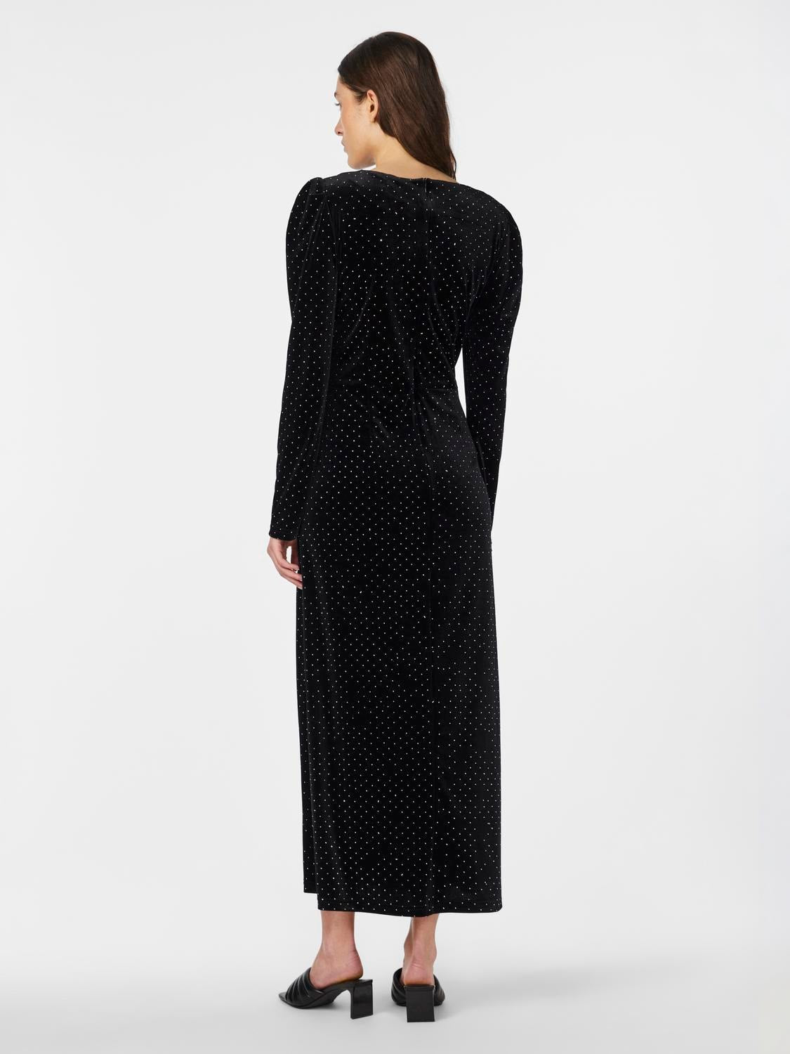 Yashella Ls Velour Midi Dress - Black Rhinestones