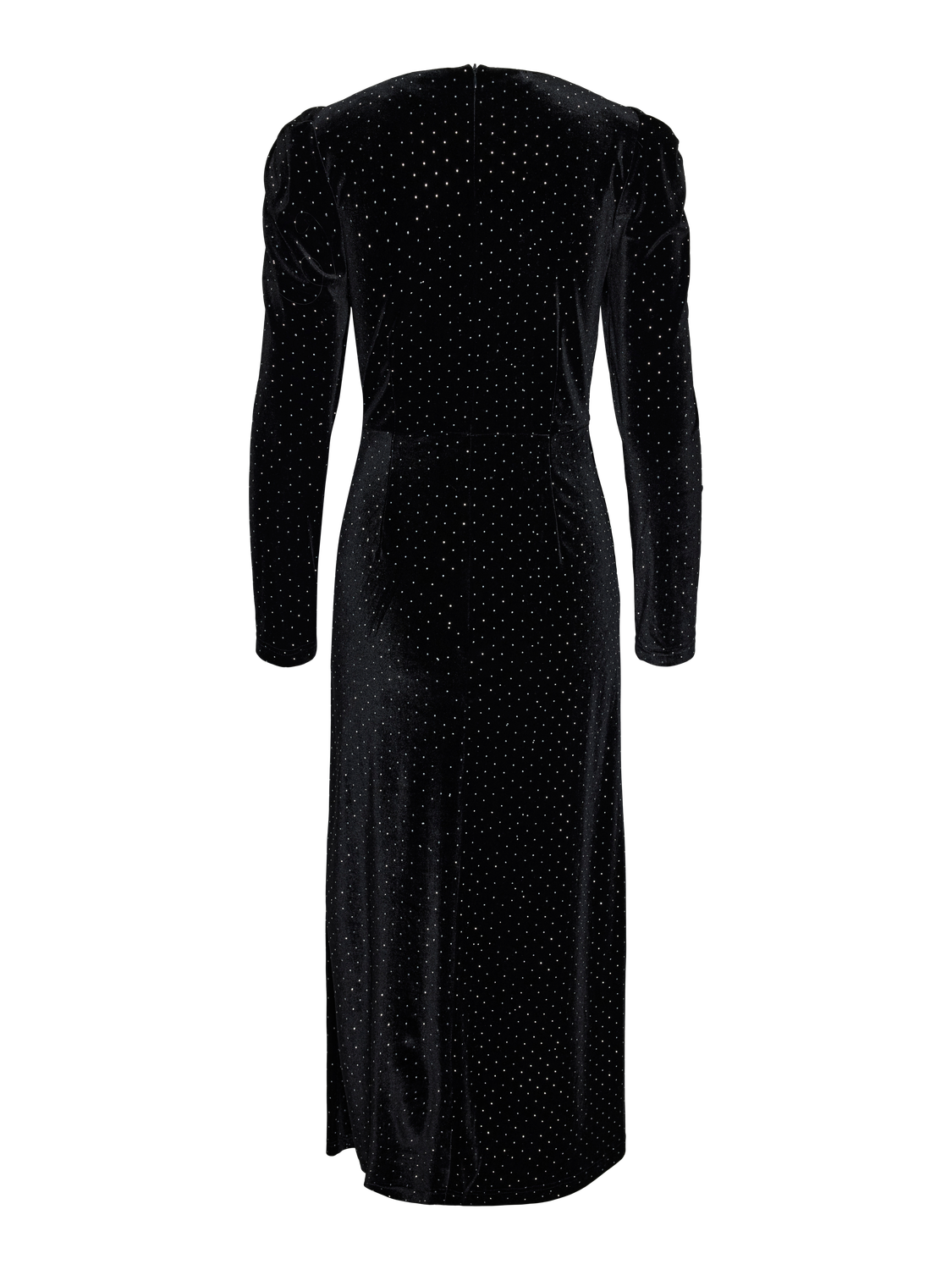 Yashella Ls Velour Midi Dress - Black Rhinestones