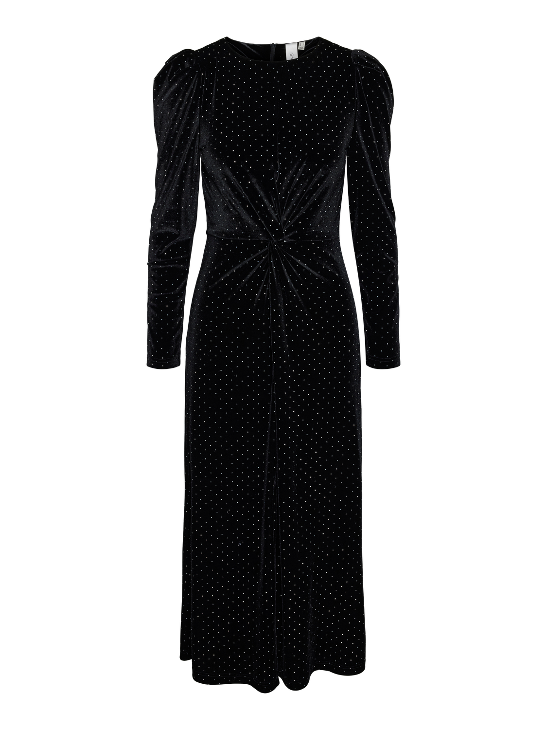 Yashella Ls Velour Midi Dress - Black Rhinestones