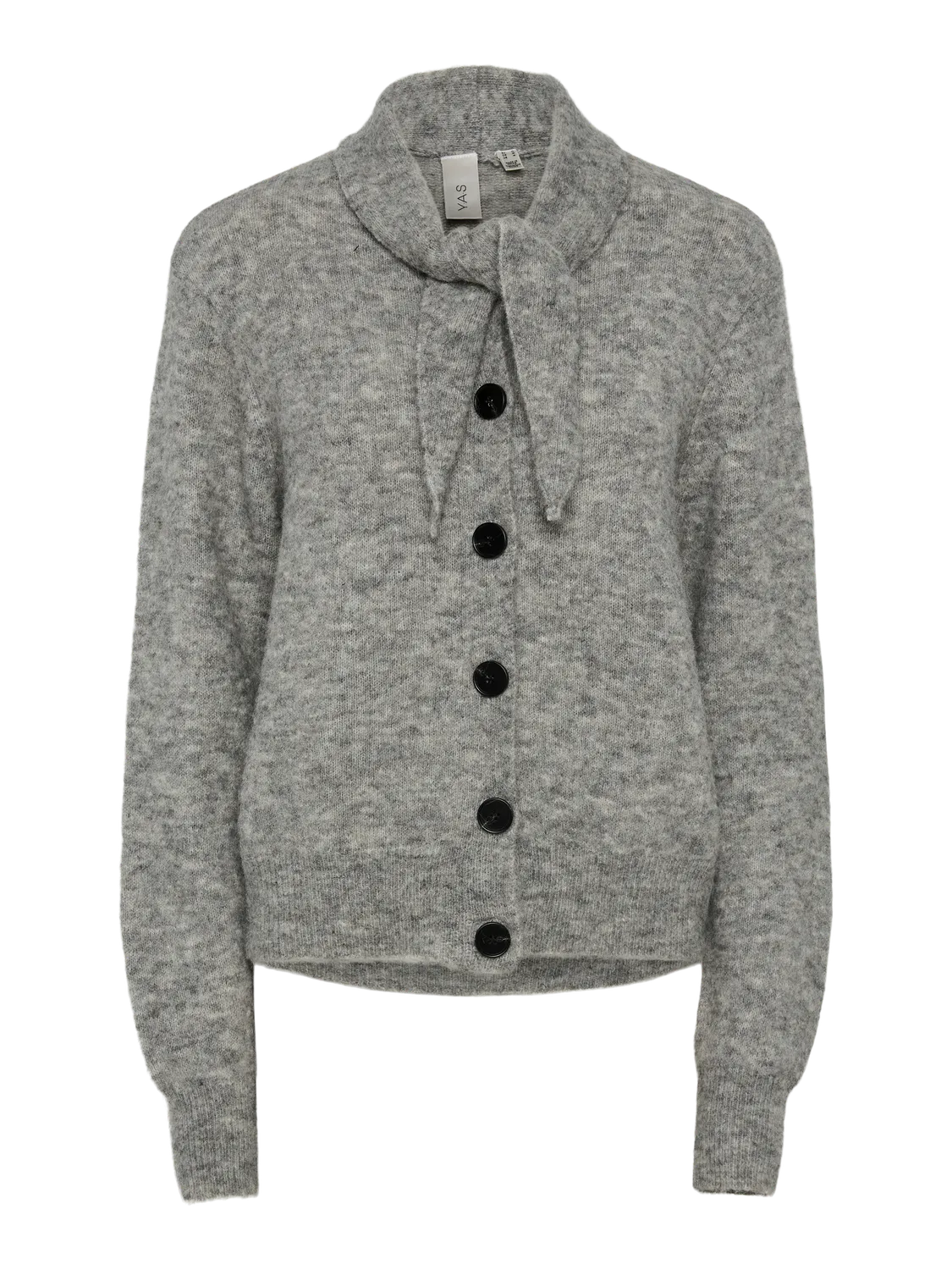 Yassala Ls Tie Neck Knit Cardigan - Medium Grey Melange