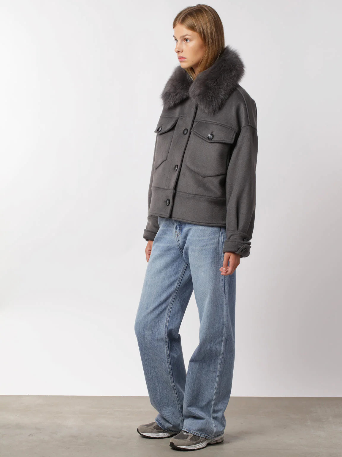 Charlie Jacket - Faux Fur - Wool Dark Grey