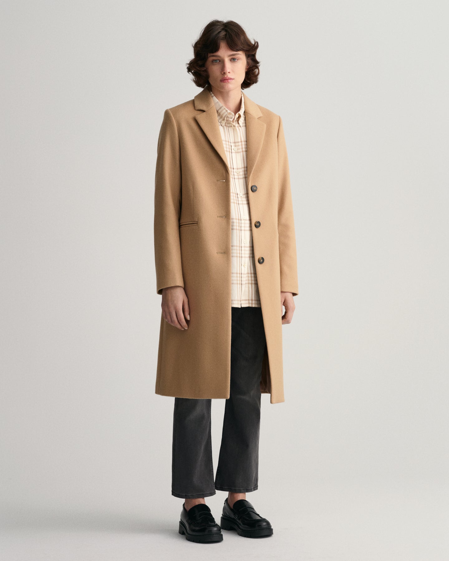 D1. Wool Blend Tailored Coat - Dark Khaki