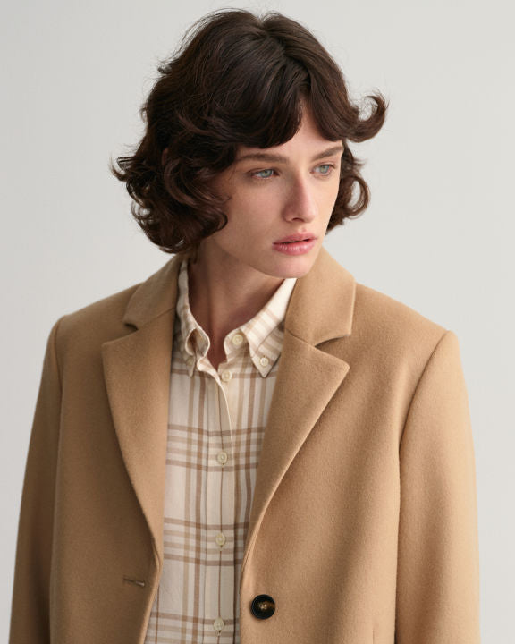 D1. Wool Blend Tailored Coat - Dark Khaki