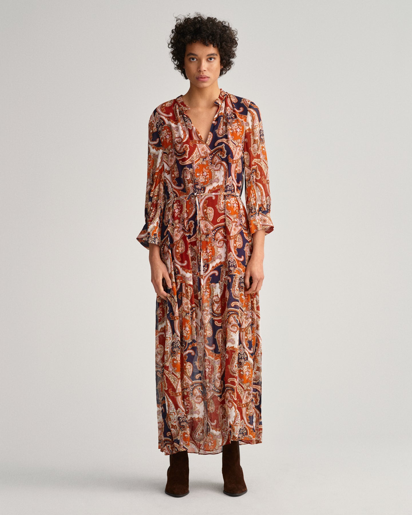 D2. Paisley Flounce Maxi Dress - Golden Orange