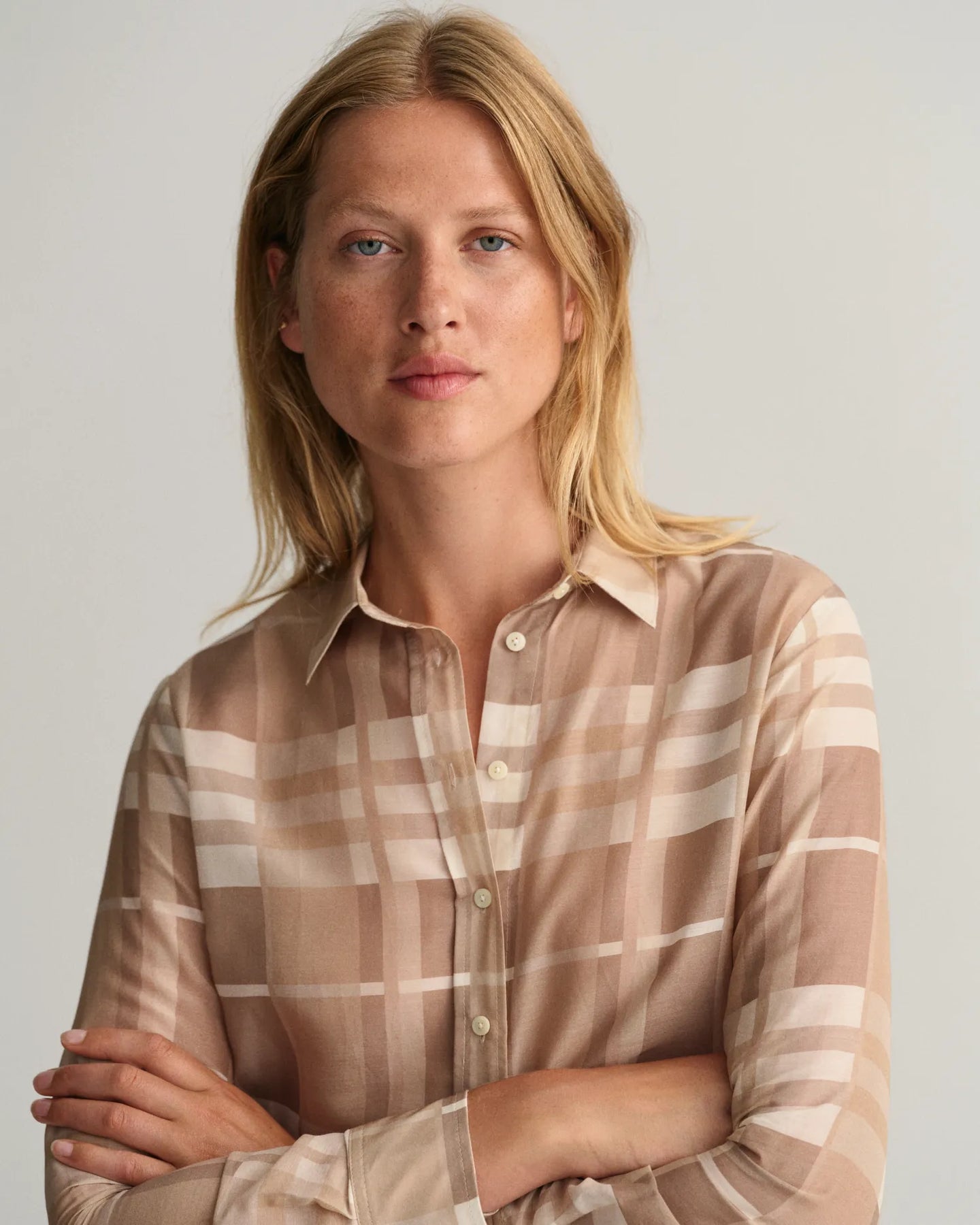 Regular Fit Cotton Silk Check Shirt - Concrete Beige