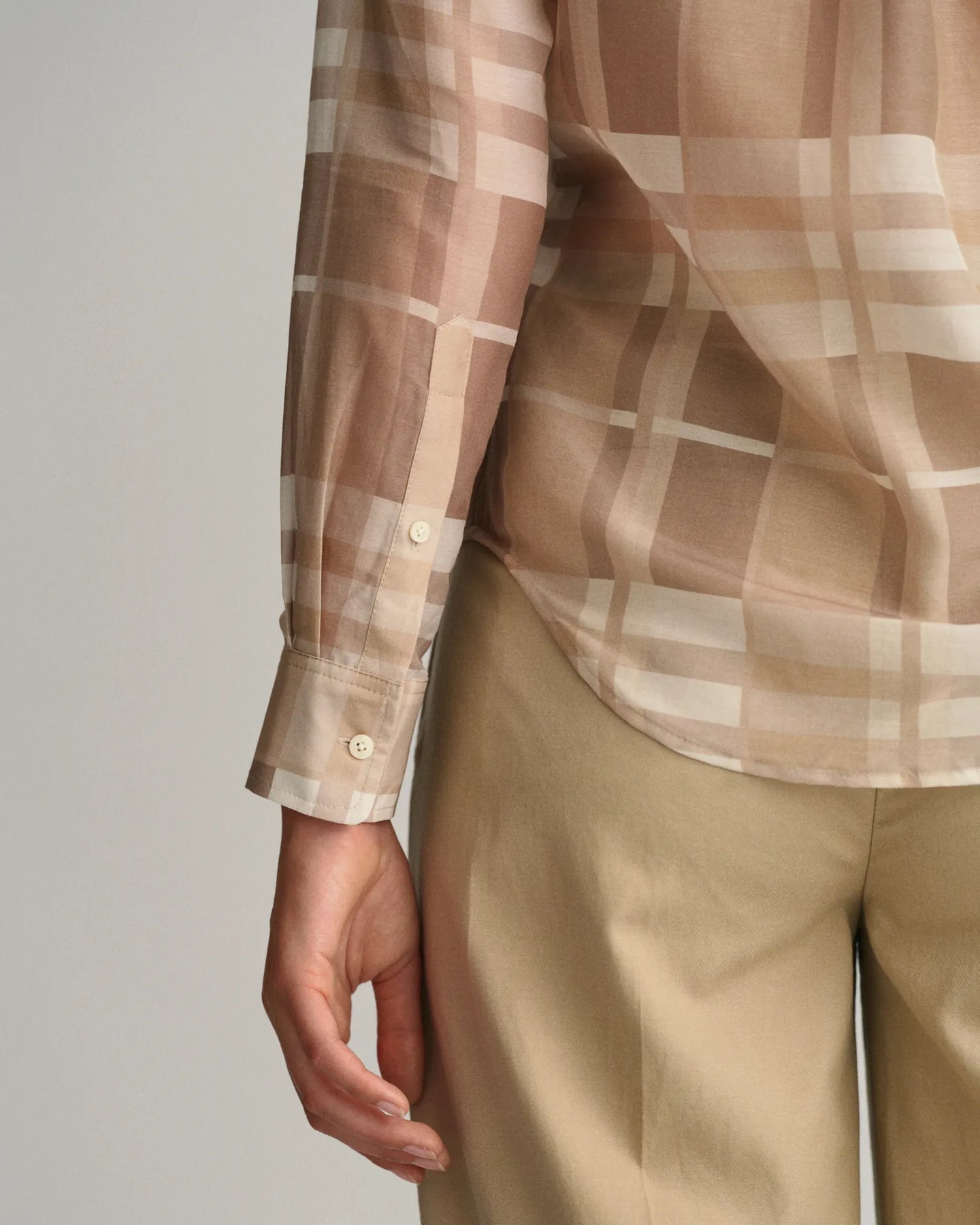 Regular Fit Cotton Silk Check Shirt - Concrete Beige
