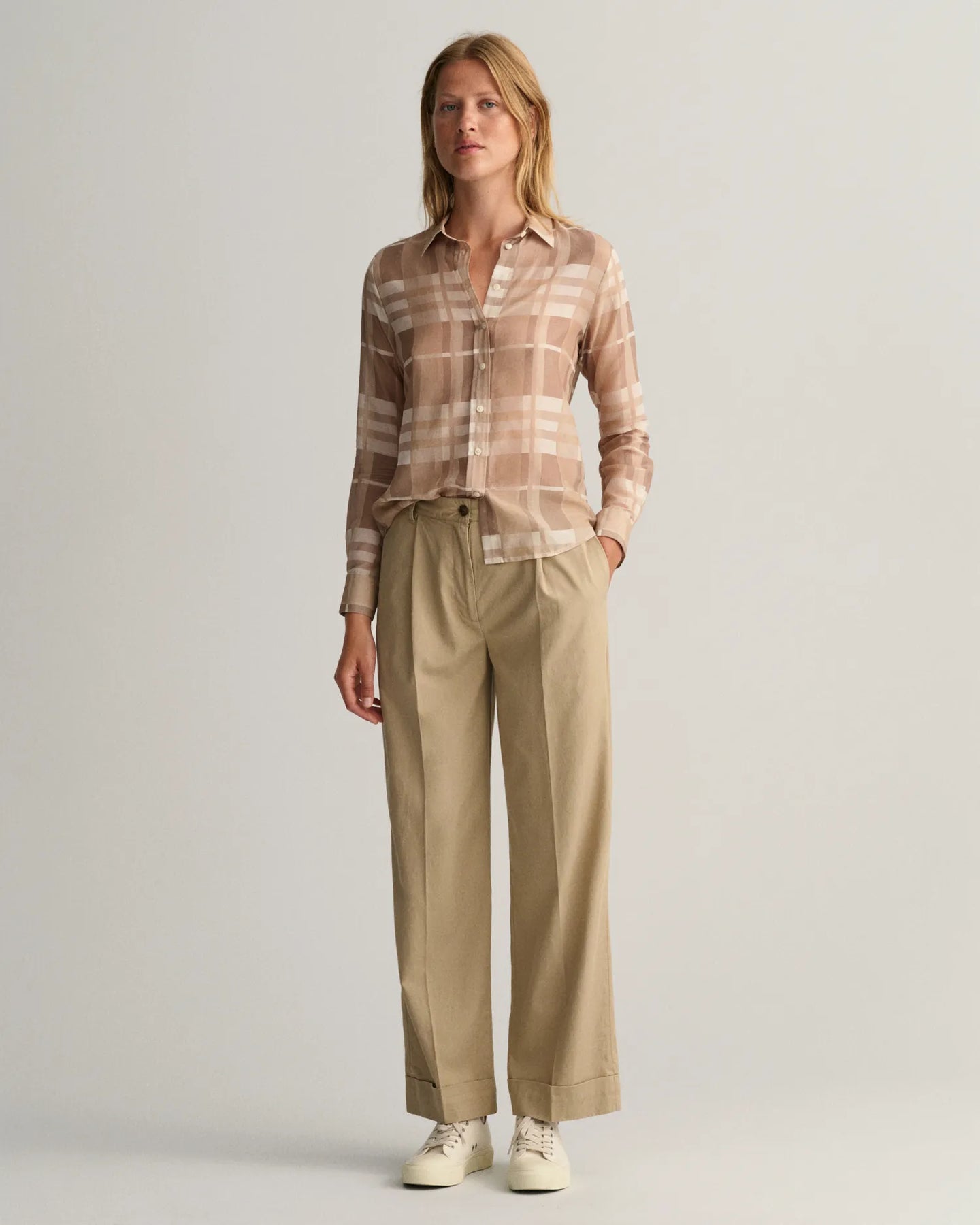 Regular Fit Cotton Silk Check Shirt - Concrete Beige